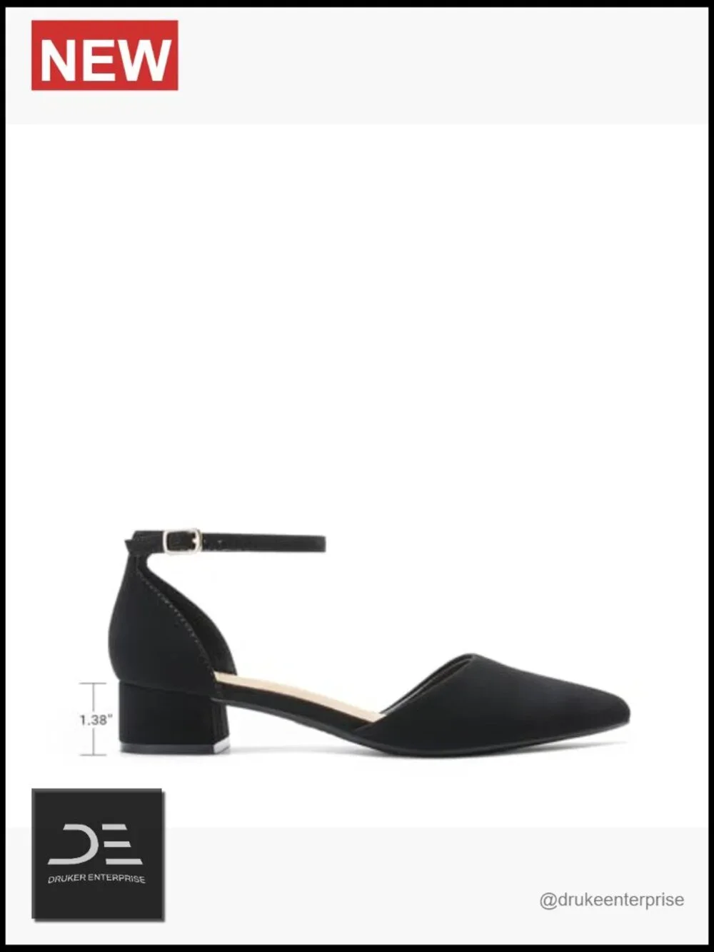 D'Orsay Flats Low Block Heel Pumps with Adjustable Ankle Strap